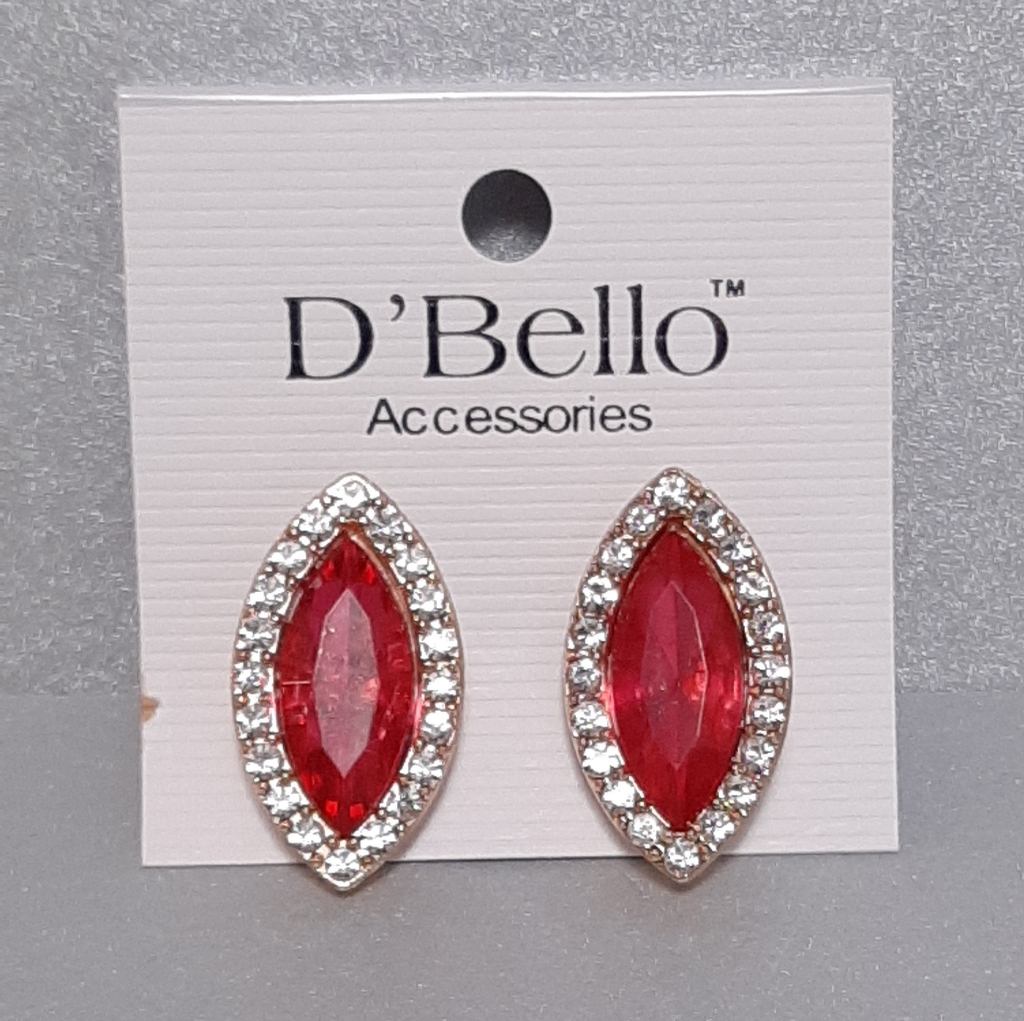 D’ Bello Accessories Nwt Red Gem And Cz Gold Tone Pierced Earrings